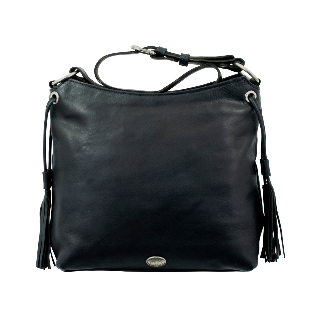 Back view of Waxed Leather shoulder bag in black