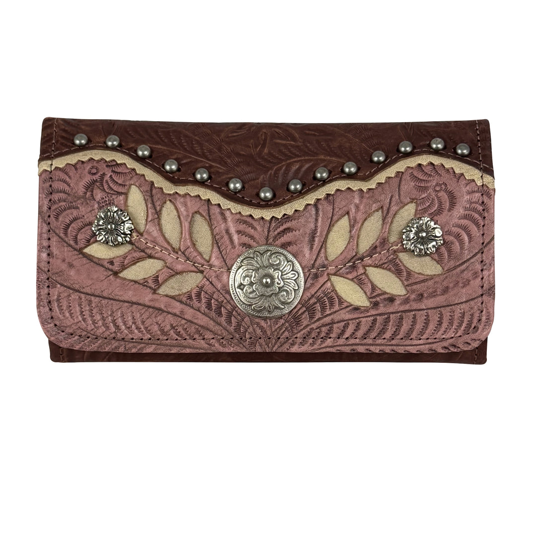 Woodland Bloom Tri-Fold Wallet - Hand Tooled Genuine Leather
