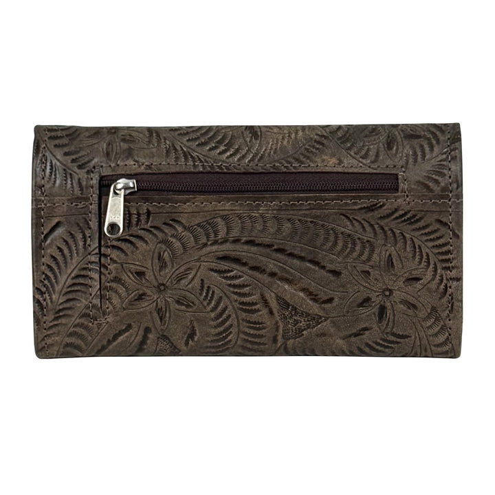 Woodland Bloom Tri-Fold Wallet - Hand Tooled Genuine Leather