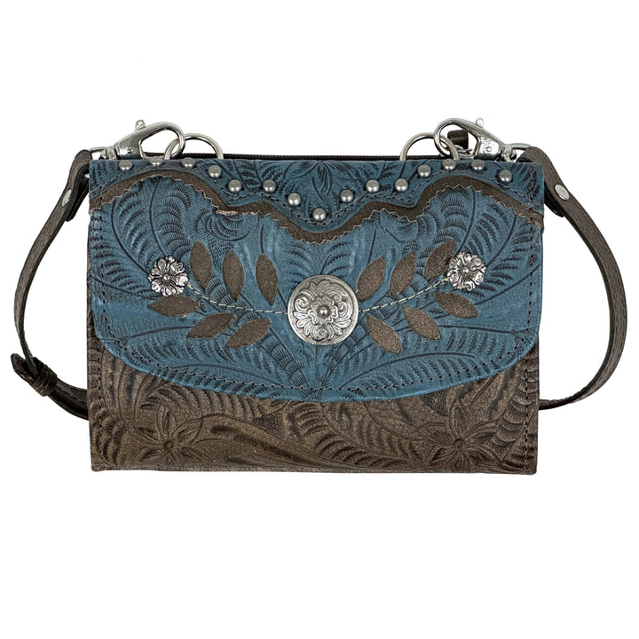 American West Woodland Bloom Small Crossbody Bag/Wallet – Hand Tooled Genuine Leather
