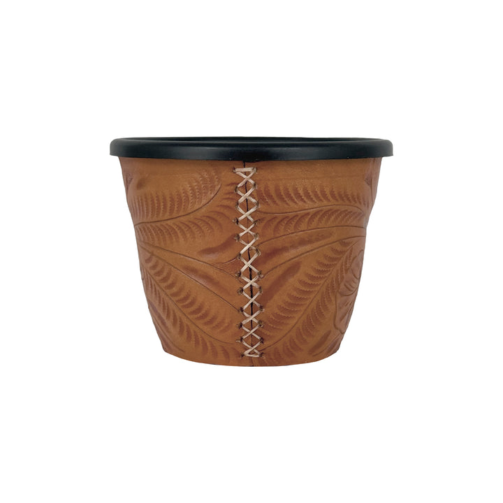 Back view of American West at Home five and a half inch round planter in natural tan