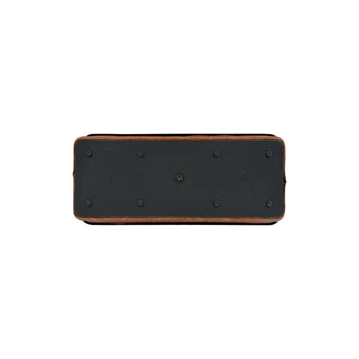 Bottom view of American West at Home ten inch rectangle planter in natural tan with hand tooled leather accents