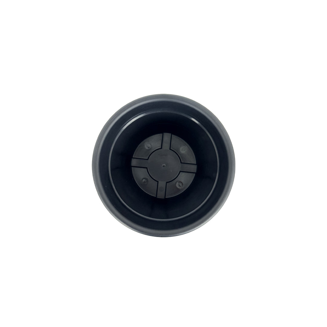 Top view of American West at Home six and a half inch round planter in medium brown with hand tooled leather accents