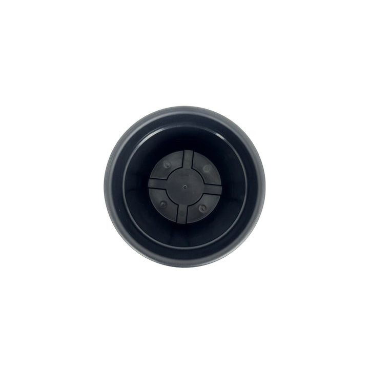 Top view of American West at Home six and a half inch round planter in medium brown with hand tooled leather accents
