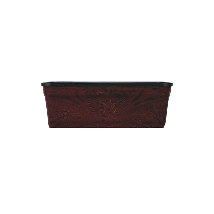 American West at Home ten inch rectangle planter in crimson with hand tooled leather accents