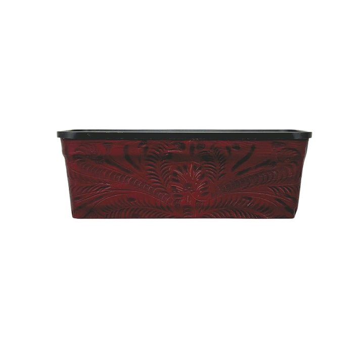 American West at Home ten inch rectangle planter in crimson with hand tooled leather accents