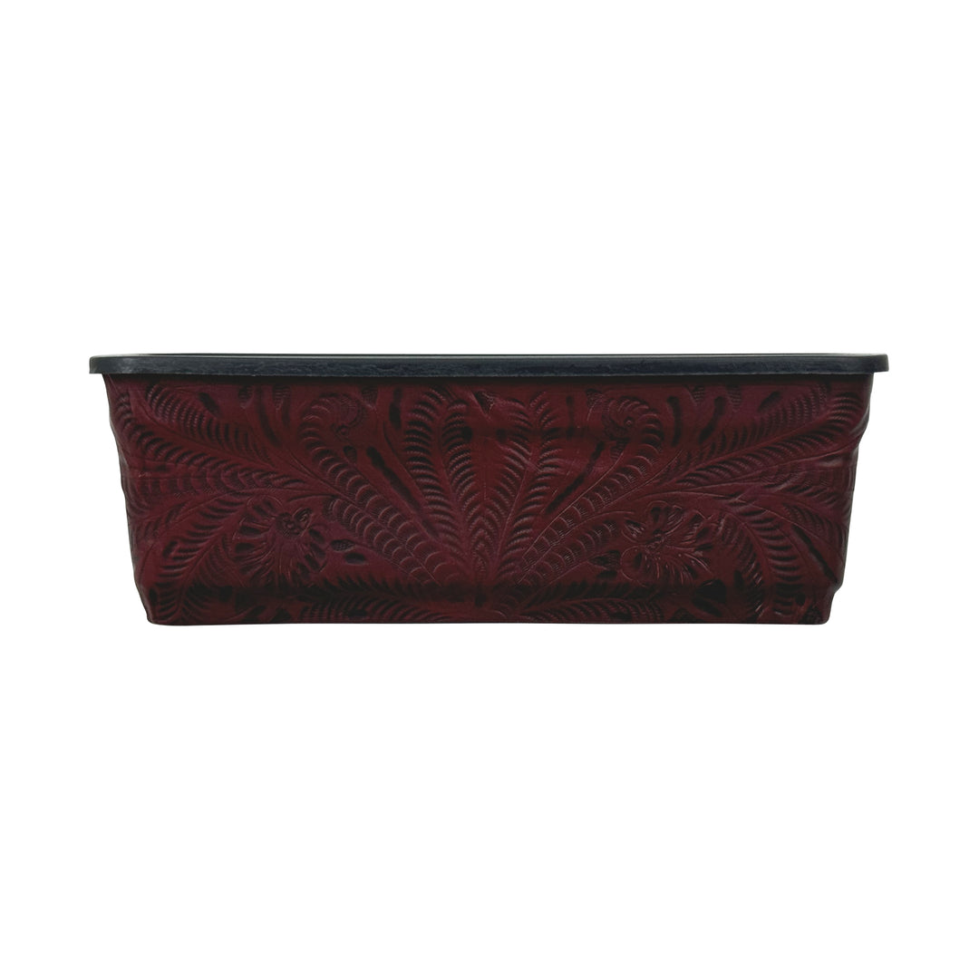 American West at Home fourteen inch rectangle planter in crimson with hand tooled leather accents