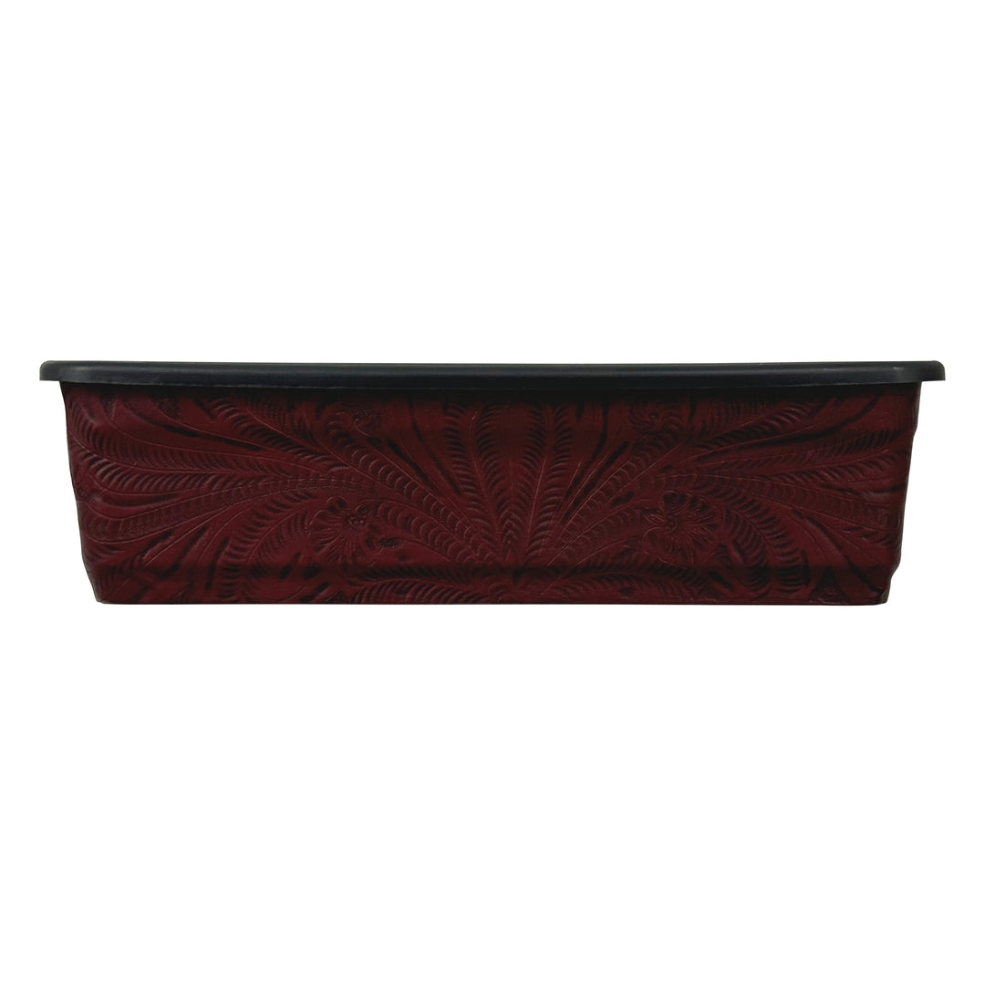 American West at Home eighteen inch rectangle planter in crimson with hand tooled leather accents