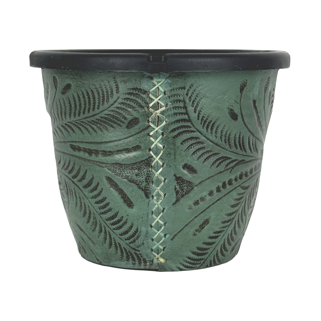 Back view of American West at Home six and a half inch round planter in light turquoise