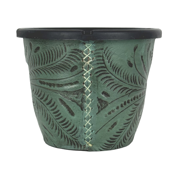 Back view of American West at Home six and a half inch round planter in light turquoise