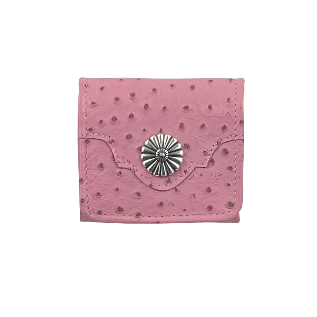 Kid's leather tri-fold wallet with concho in Pink