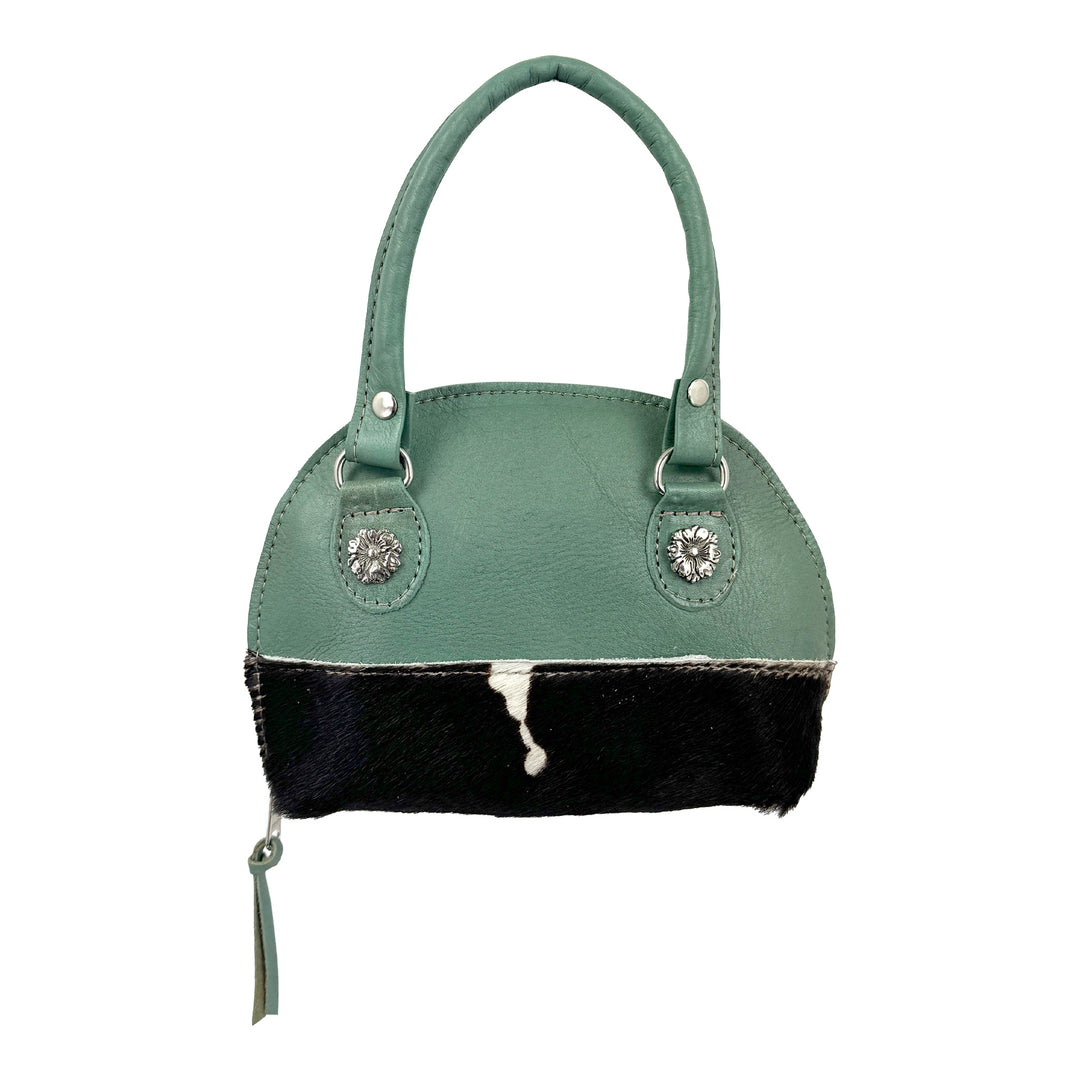 Kid's small tote in light turquoise with hair-on hide accent