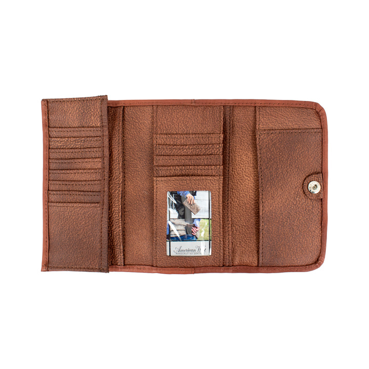 Inside view of Lady Lace tri-fold wallet with multiple card and cash slots