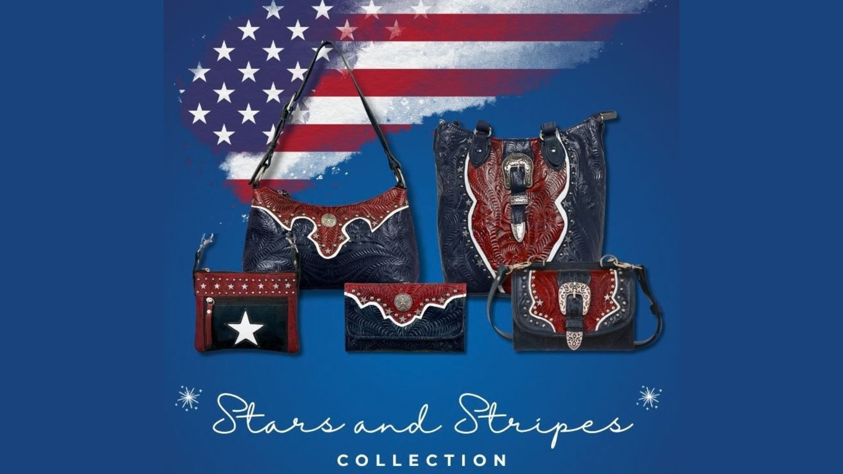 Stars and Stripes collection with an American flag in background