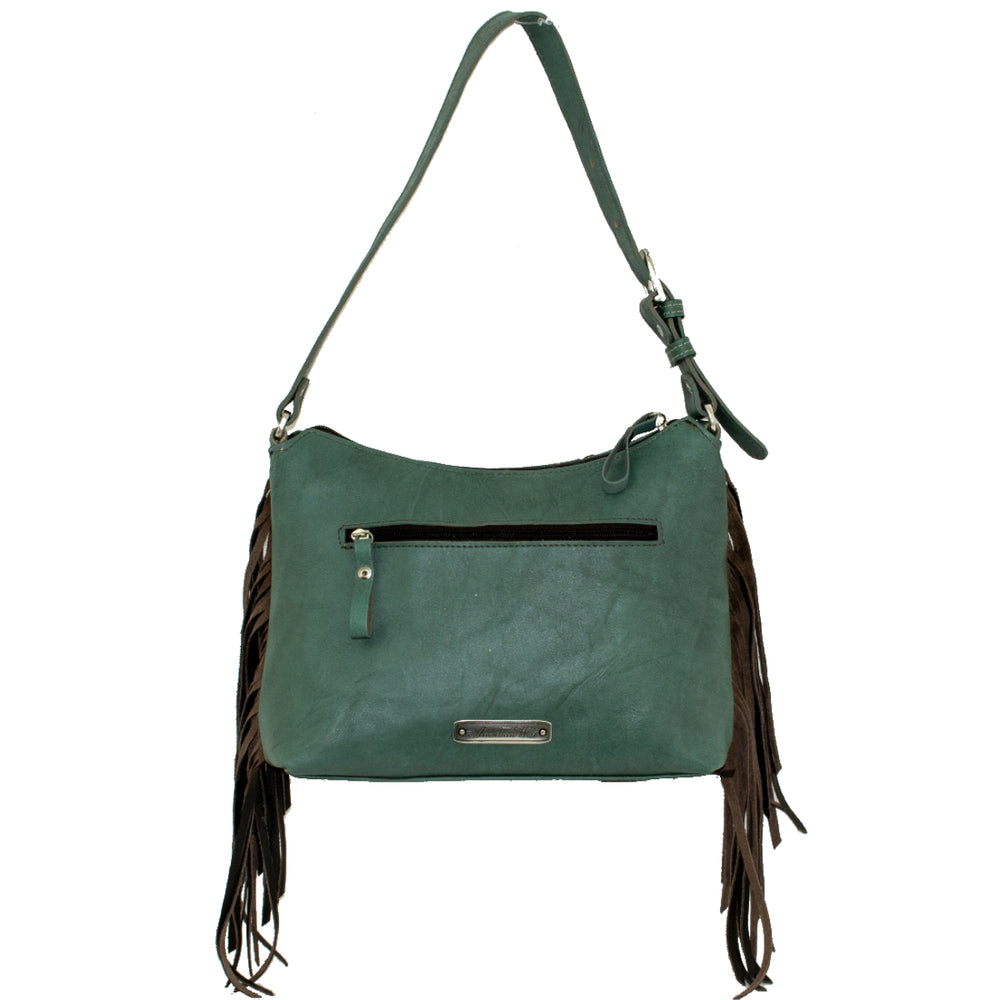 Back view of Gypsy Patch shoulder bag with zippered pocket