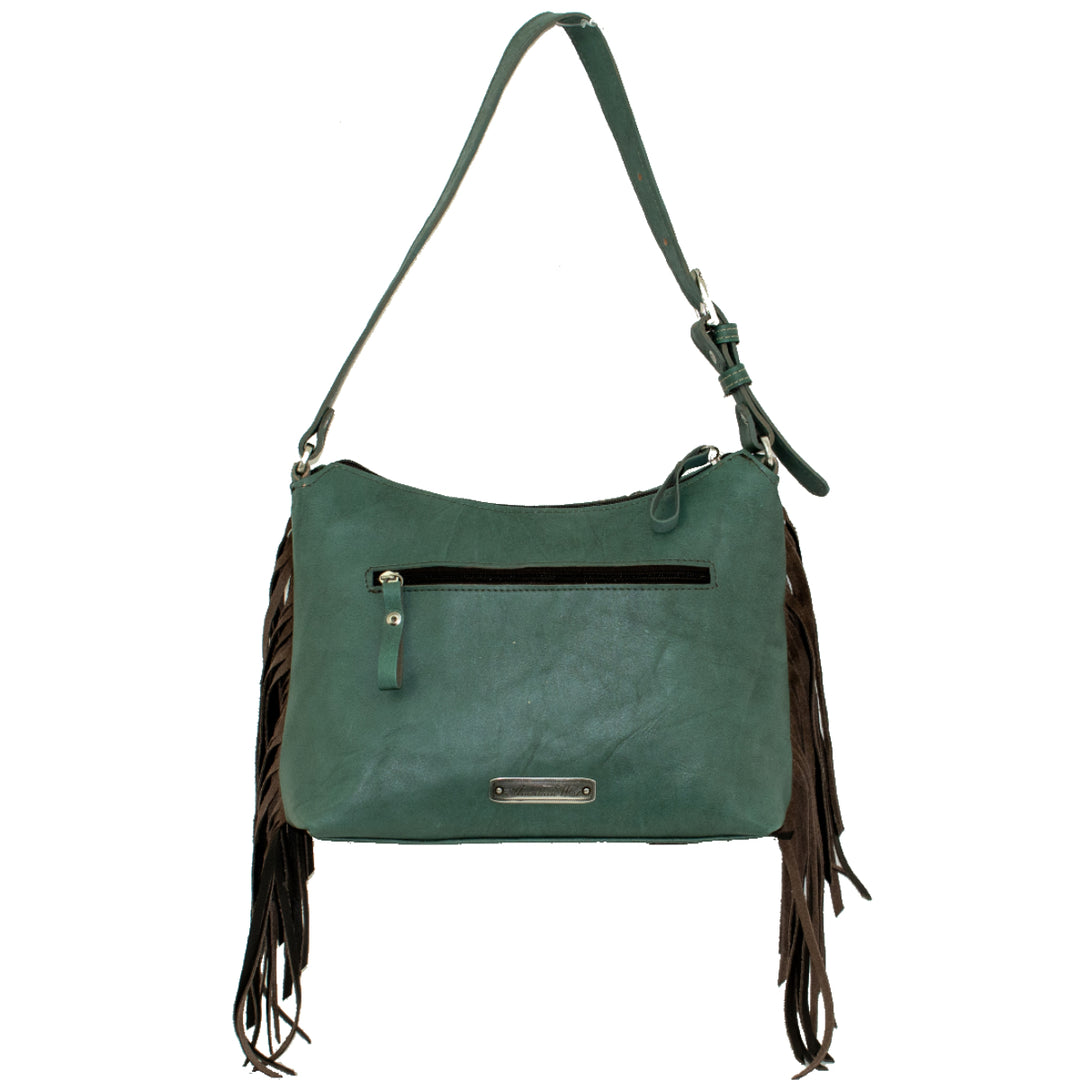 Back view of Gypsy Patch shoulder bag with zippered pocket