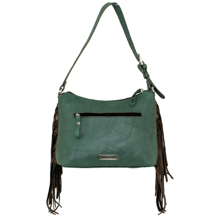 Back view of Gypsy Patch shoulder bag with zippered pocket