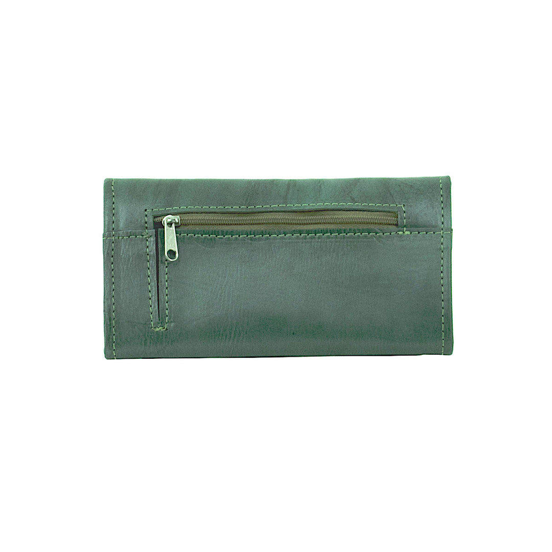 Back view of Navajo Soul tri-fold wallet with zippered pocket