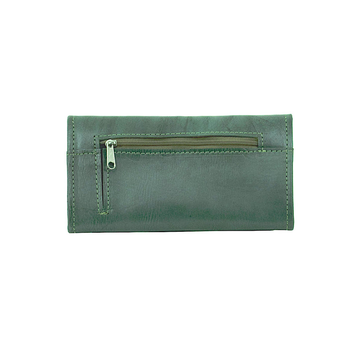 Back view of Navajo Soul tri-fold wallet with zippered pocket