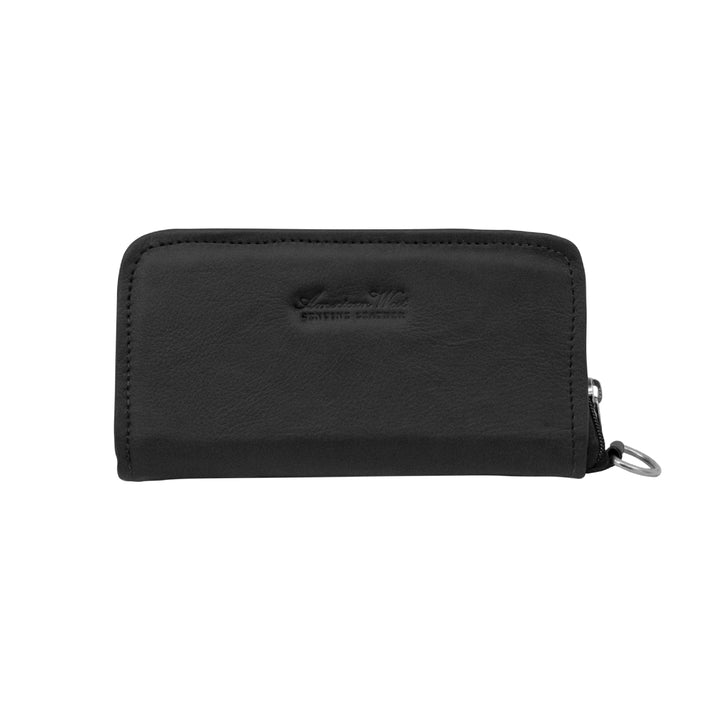 Back view of Cow Town zip-around wallet in black