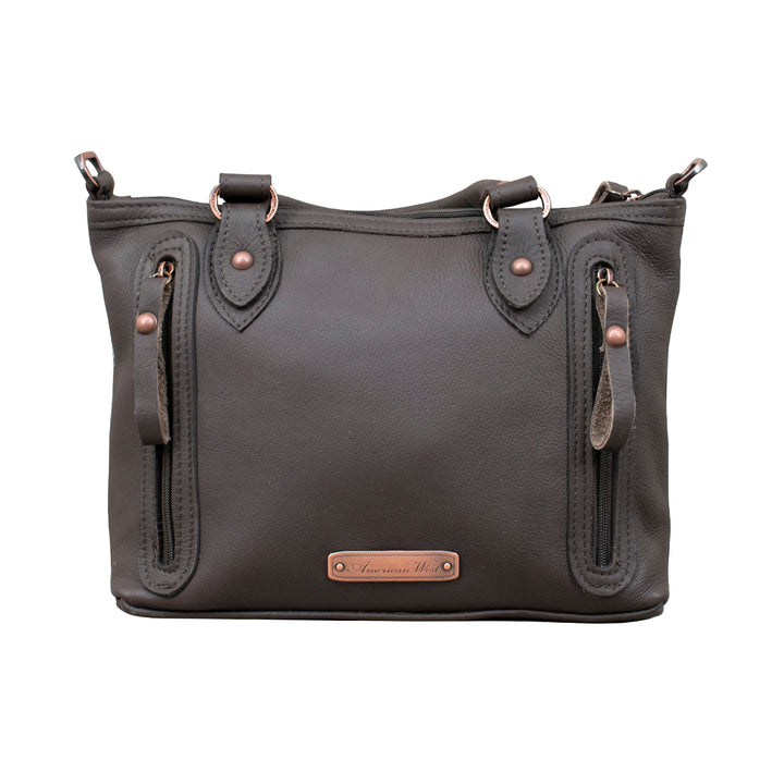 Back view of Cow Town conceal carry convertible satchel in pony