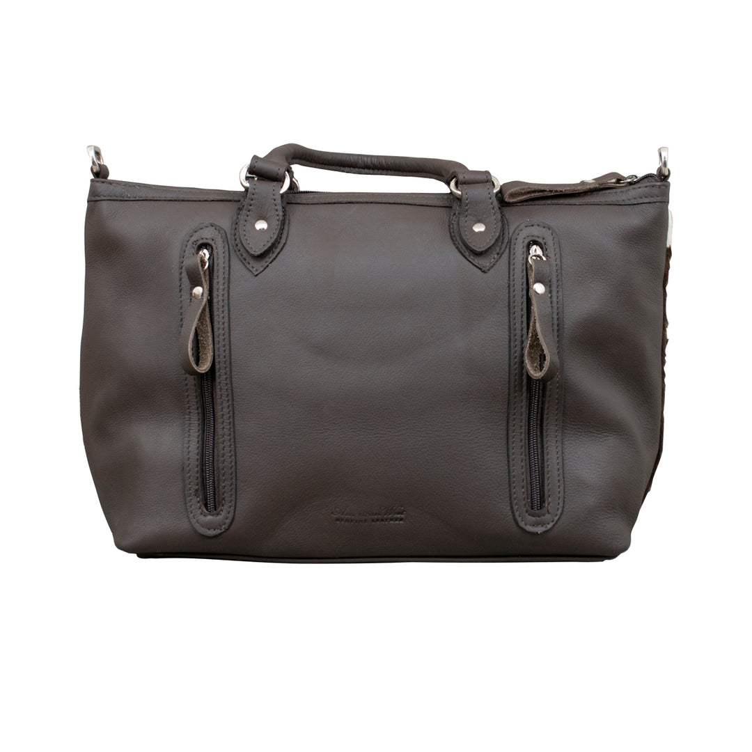 Back view of Cow Town conceal carry convertible satchel in pony