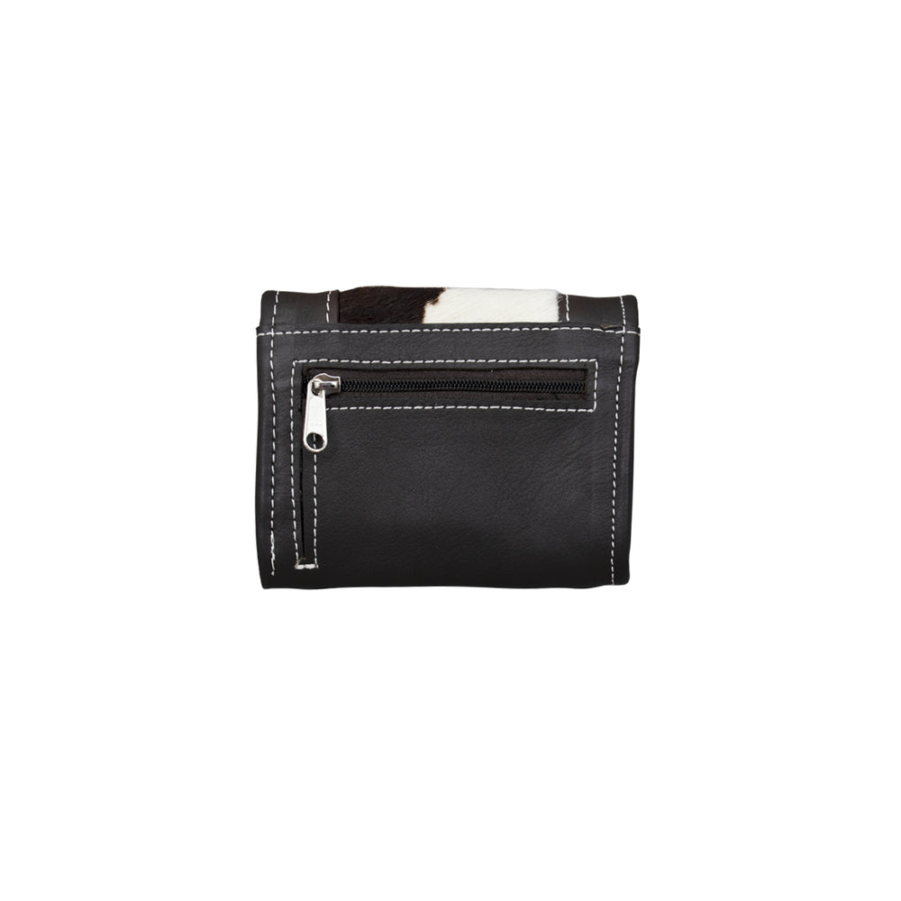 Back view of Cow Town tri-fold wallet with zippered pocket