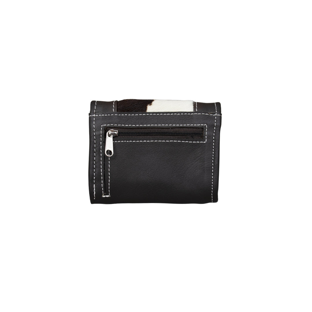 Back view of Cow Town tri-fold wallet with zippered pocket