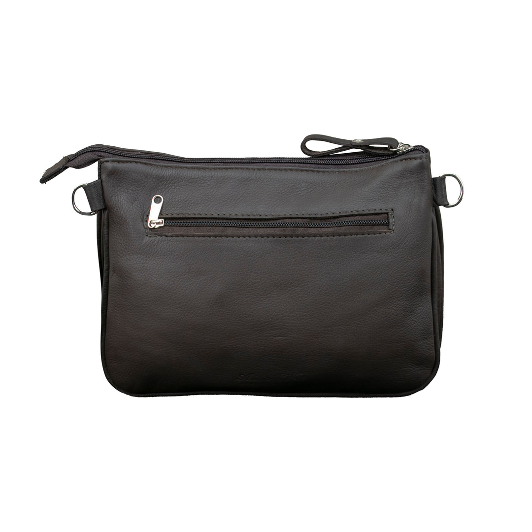 Back view of Cowtown multi-compartment crossbody bag in pony
