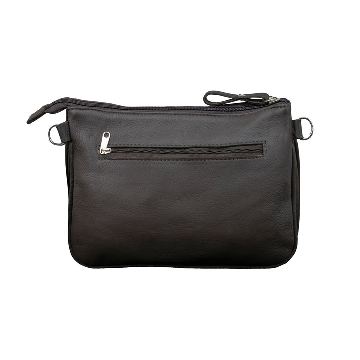 Back view of Cowtown multi-compartment crossbody bag in pony