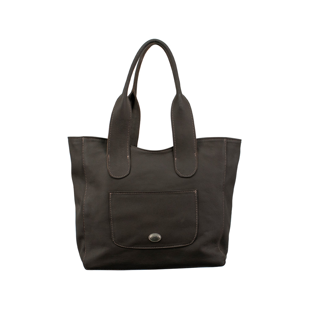 Back view of Cowtown tote in pony with slip pocket