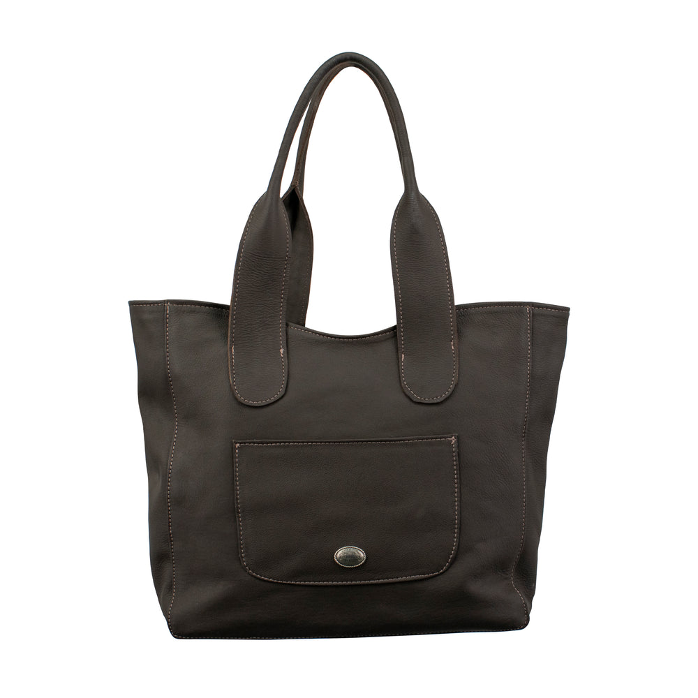 Back view of Cowtown tote in pony with slip pocket