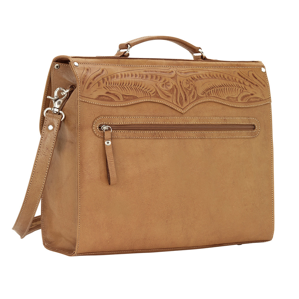 Back view of Classic Travel multi-compartment briefcase with zippered pocket