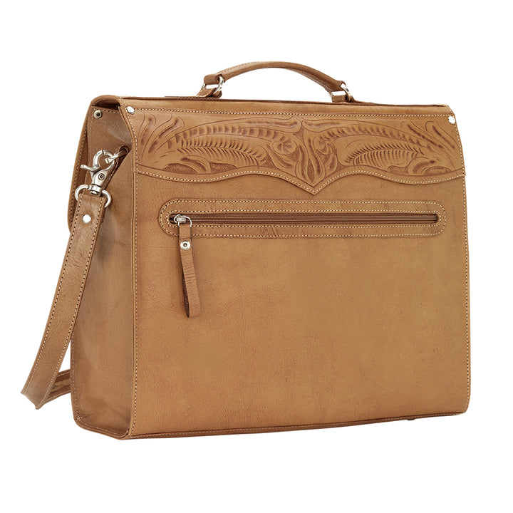 Back view of Classic Travel multi-compartment briefcase with zippered pocket