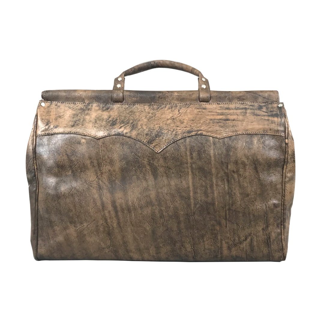 Back view of Cowtown duffel bag with front pockets