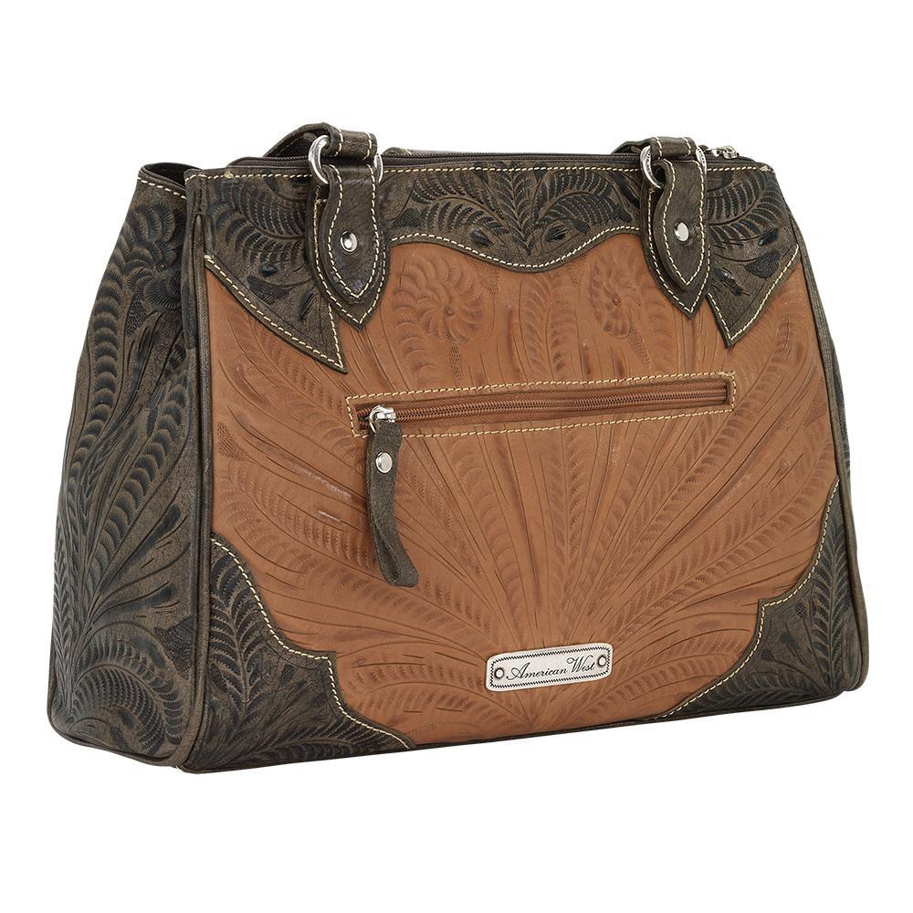 Back view of Desert Wildflower multi-compartment organizer tote with zippered pocket