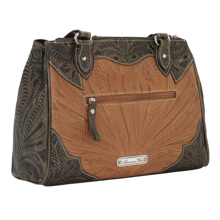 Back view of Desert Wildflower multi-compartment organizer tote with zippered pocket