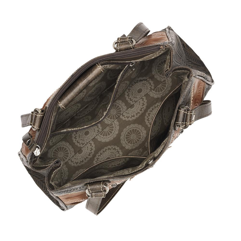 Inside view of Desert Wildflower multi-compartment organizer tote with one zippered and two slip pockets