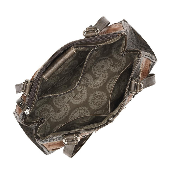 Inside view of Desert Wildflower multi-compartment organizer tote with one zippered and two slip pockets