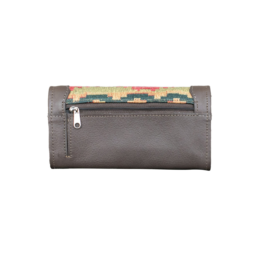 Back view of Woven Tapestry tri-fold wallet in woven tapestry