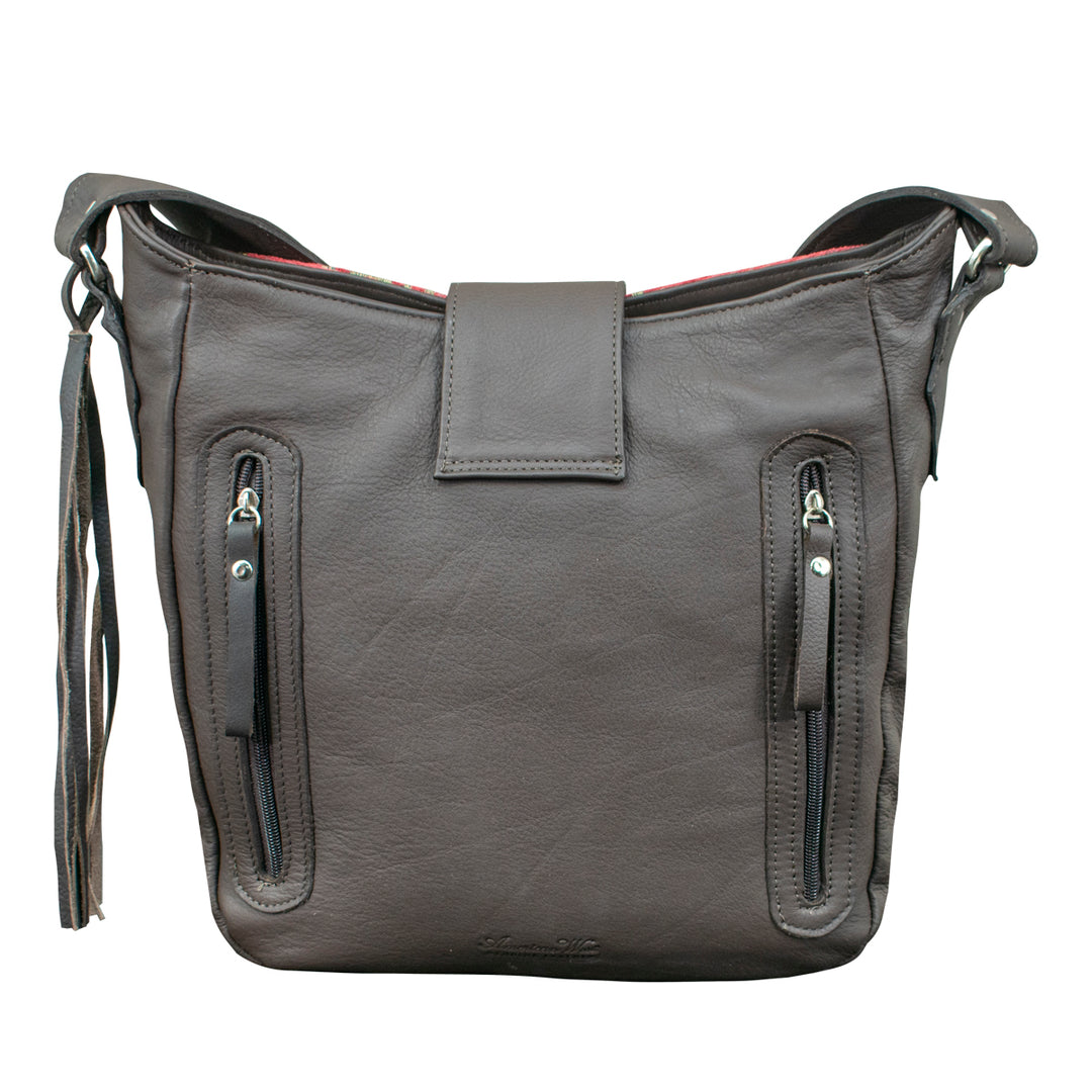 Back view of Woven Tapestry conceal carry shoulder bag in woven tapestry