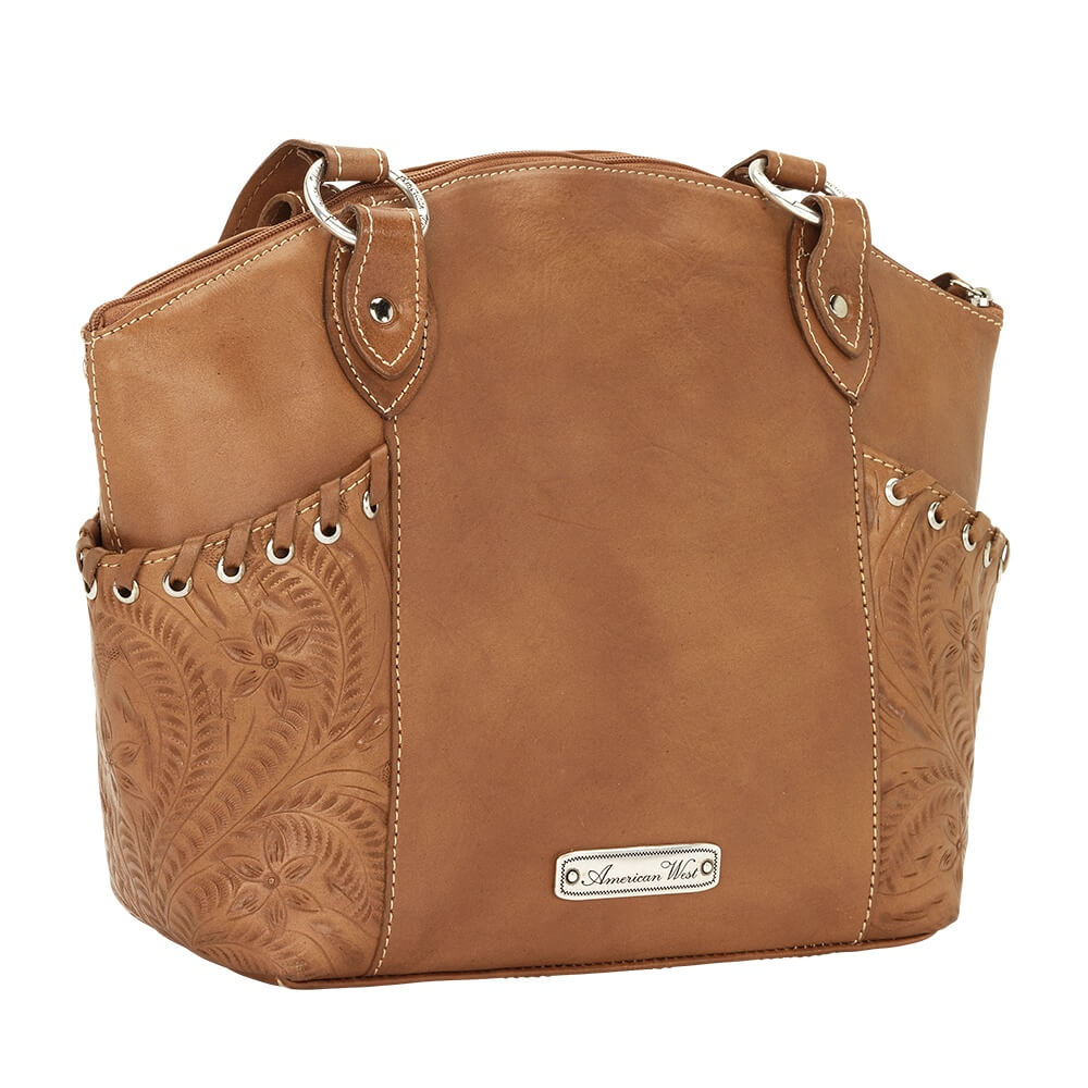 Back view of Harvest Moon bucket tote