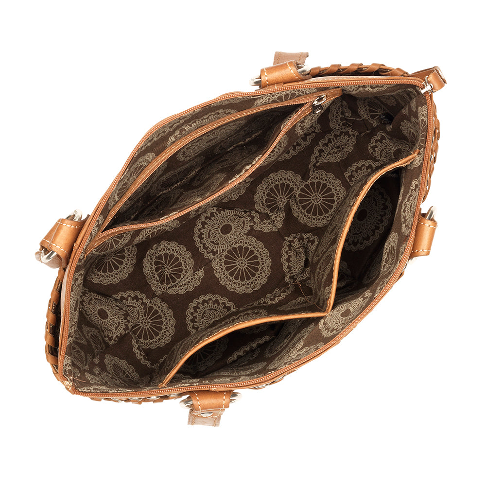 Inside view of Harvest Moon Bucket conceal carry tote with one zippered and two slip pockets