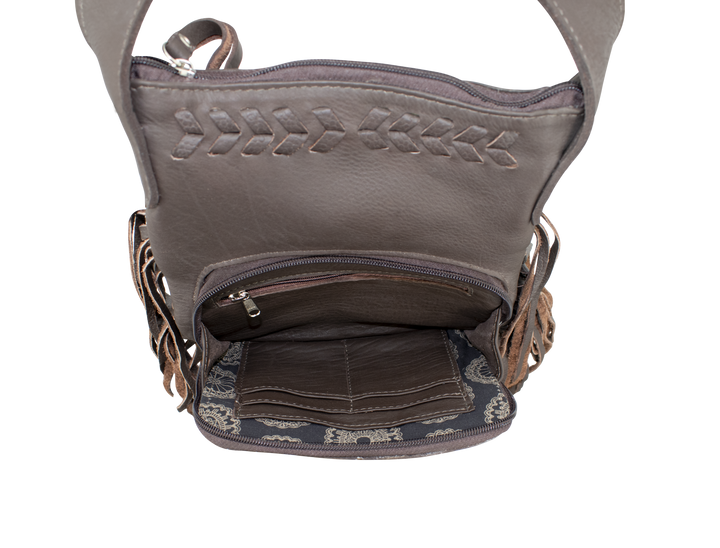 Inside view of front pocket of Fringed Cowgirl crossbody bag
