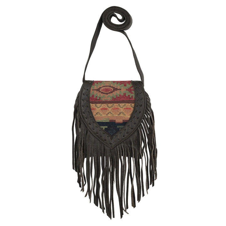 Fringed Cowgirl crossbody in woven tapestry with fringe accent