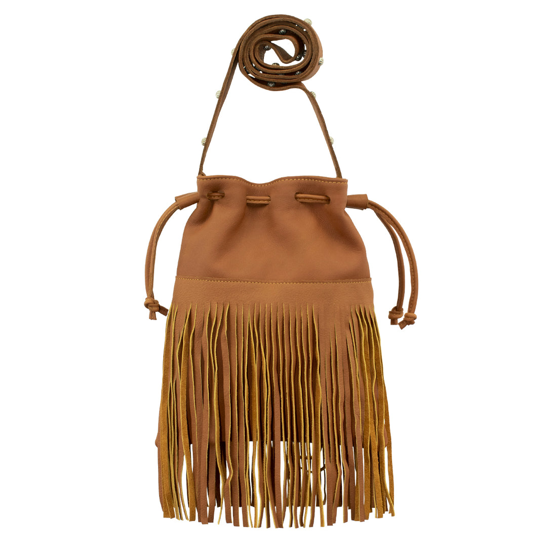 Fringed Cowgirl crossbody in natural tan with fringe accent