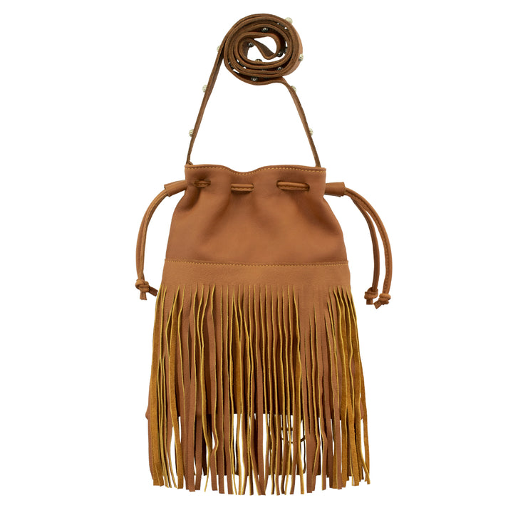 Fringed Cowgirl crossbody in natural tan with fringe accent