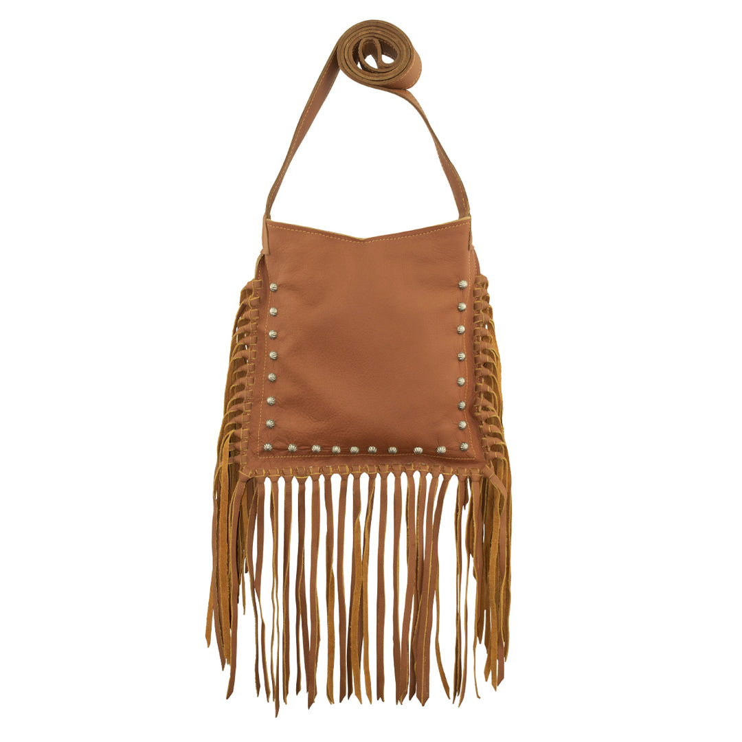Fringed Cowgirl crossbody in natural tan with fringe accent