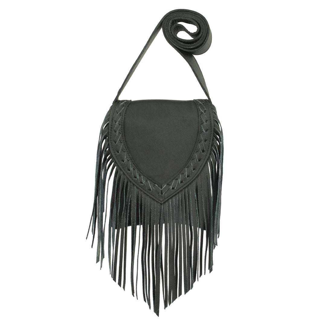 Fringed Cowgirl crossbody in black with fringe accent
