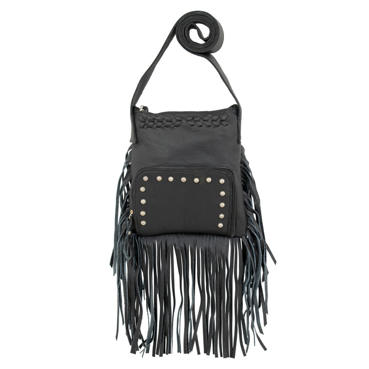 Fringed Cowgirl crossbody in black with fringe accent
